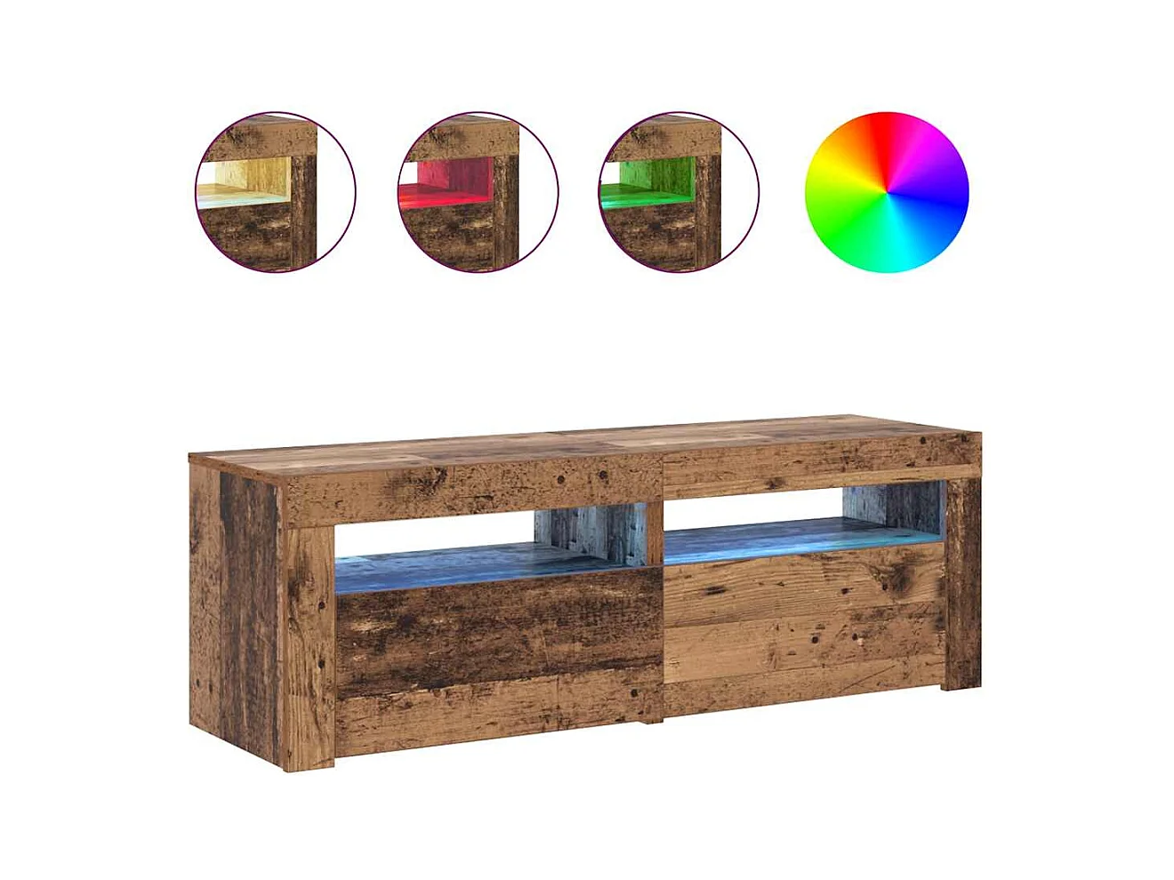 Mueble TV | Gabinete de TV | Mueble de salón luces LED madera ingeniería envejecida 120x35x40 cm