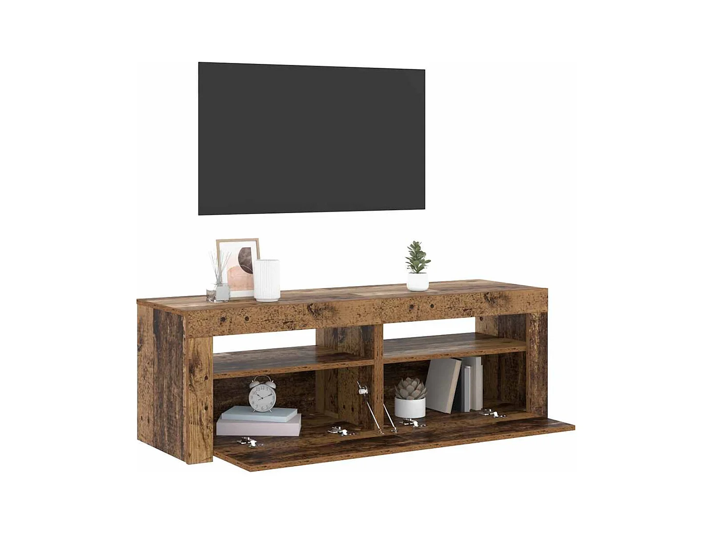 Mueble TV | Gabinete de TV | Mueble de salón luces LED madera ingeniería envejecida 120x35x40 cm