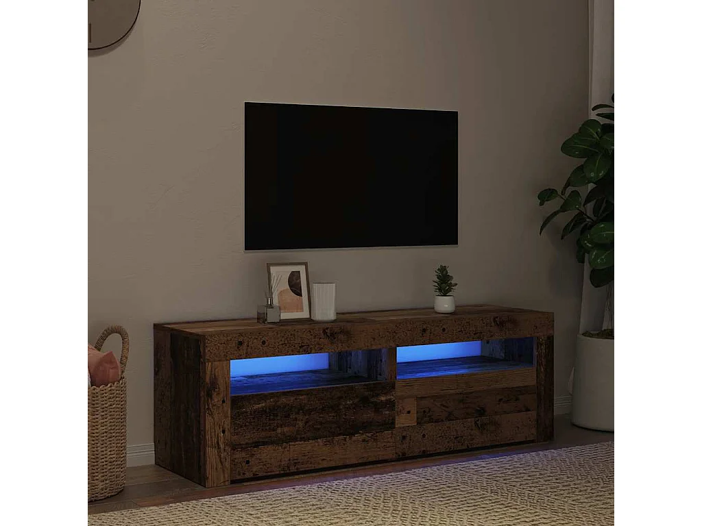 Tv-meubel | Tv-Bank | TV-kastmet LED 120x35x40 cm bewerkt hout oud hout