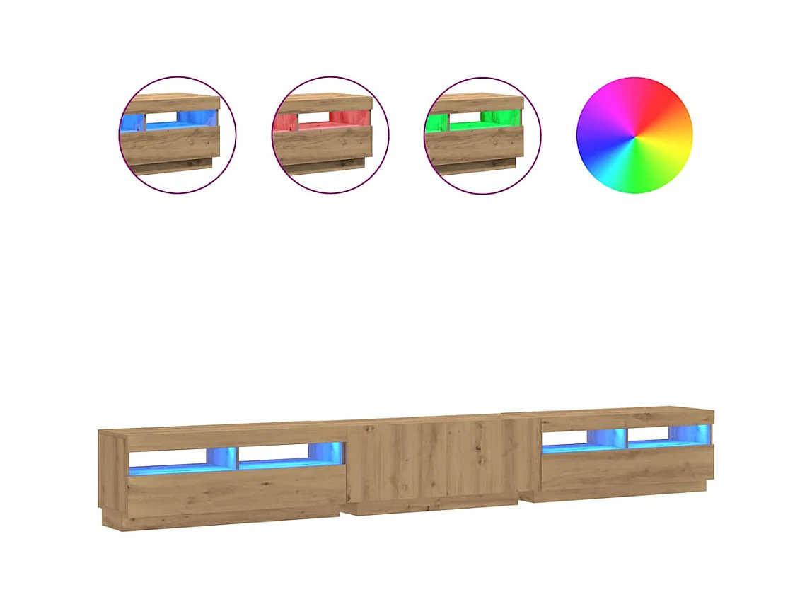 Tv-meubel | Tv-Bank | TV-kastmet LED 300x35x40 cm bewerkt hout artisanaal eiken