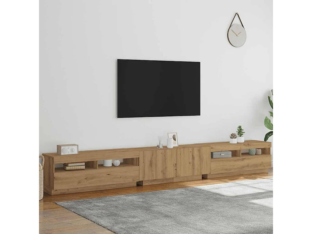 Tv-meubel | Tv-Bank | TV-kastmet LED 300x35x40 cm bewerkt hout artisanaal eiken