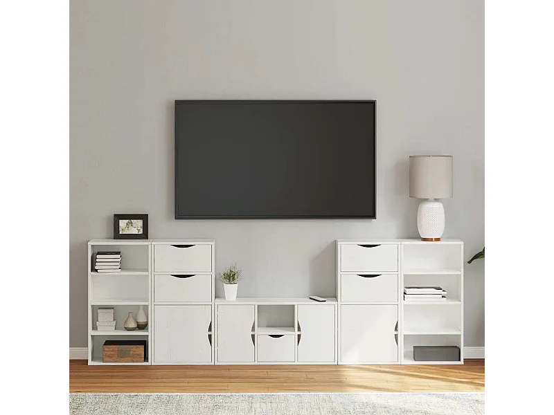 Meubles TV | Bancs TV | Armoires TV 5 pcs avec rangement ODDA blanc bois de pin massif