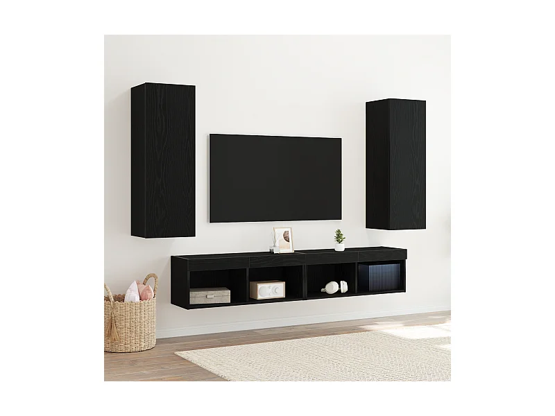 Mueble para TV  | Gabinete de TV |  Mueble de salón de Pared 2 pcs Roble negro 30.5 x 30 x 90 cm