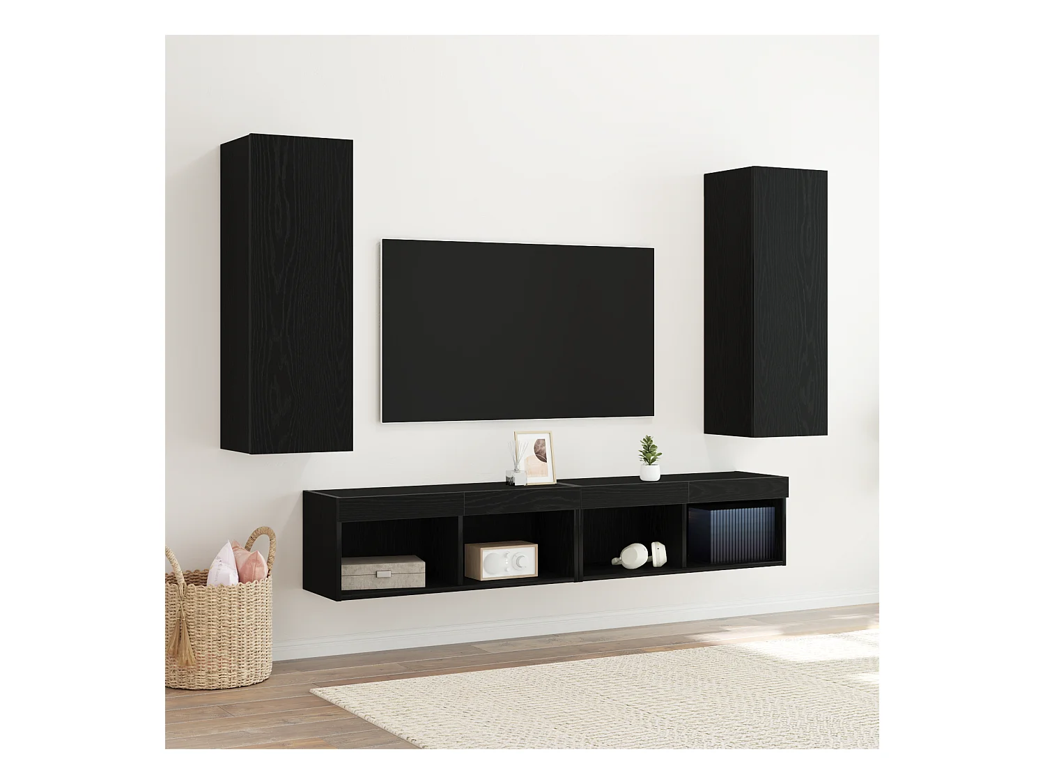 Mueble para TV  | Gabinete de TV |  Mueble de salón de Pared 2 pcs Roble negro 30.5 x 30 x 90 cm