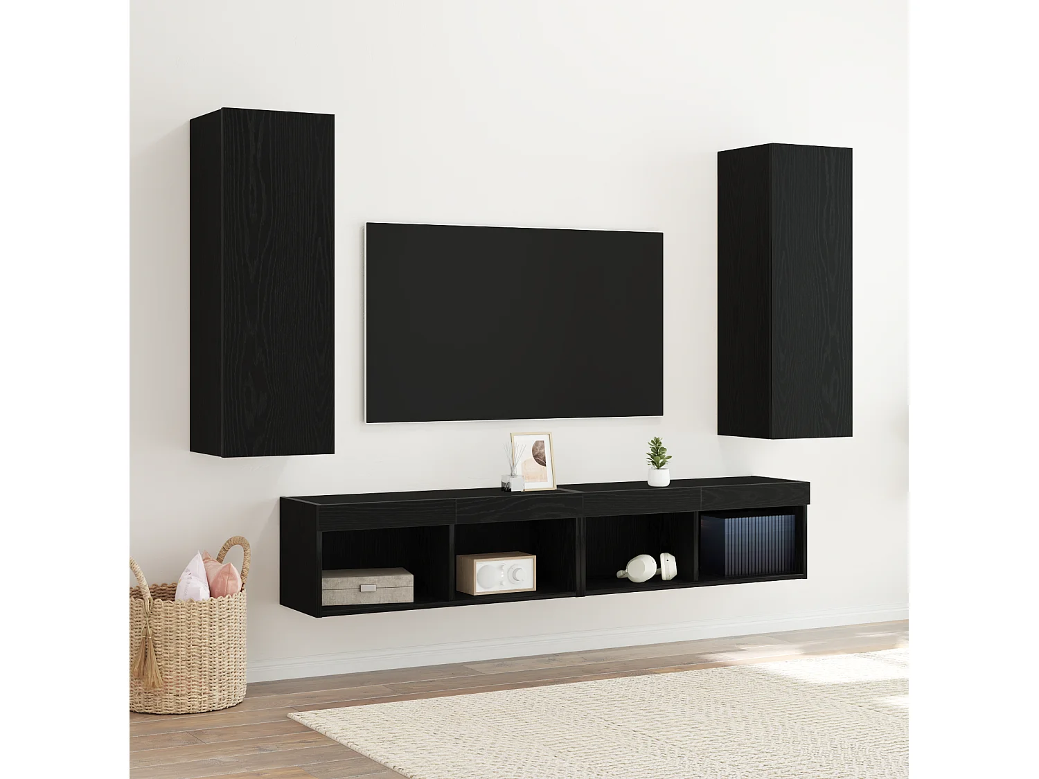 Meubles TV | Bancs TV | Armoires TV Muraux - Set de 2, Chêne Noir, 30,5 x 30 x 90 cm, Fabriqué en Bois d'Ingénierie