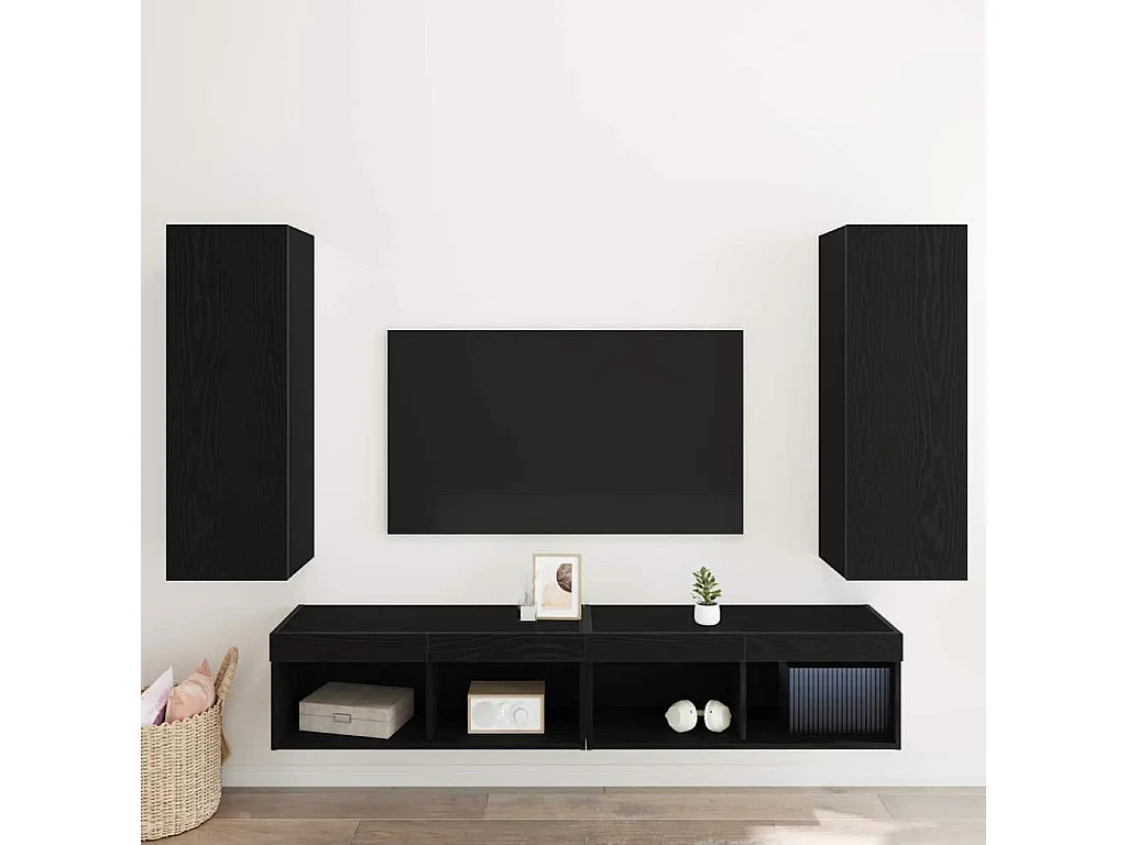 Meubles TV | Bancs TV | Armoires TV Muraux - Set de 2, Chêne Noir, 30,5 x 30 x 90 cm, Fabriqué en Bois d'Ingénierie