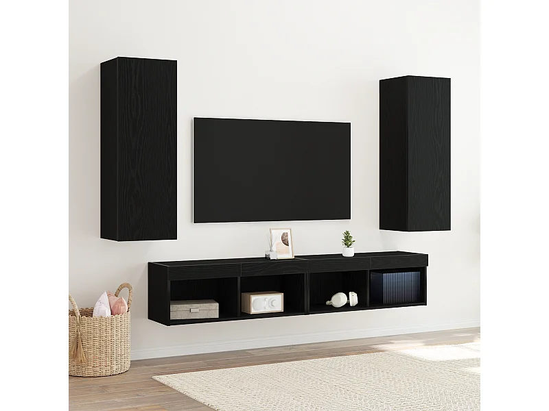 Mueble para TV  | Gabinete de TV |  Mueble de salón de Pared 2 pcs Roble negro 30.5 x 30 x 90 cm
