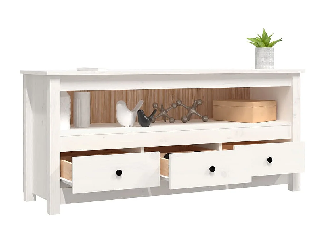 Meuble TV | Banc TV | Armoire TV Blanc 114x35x52 cm Bois de pin massif