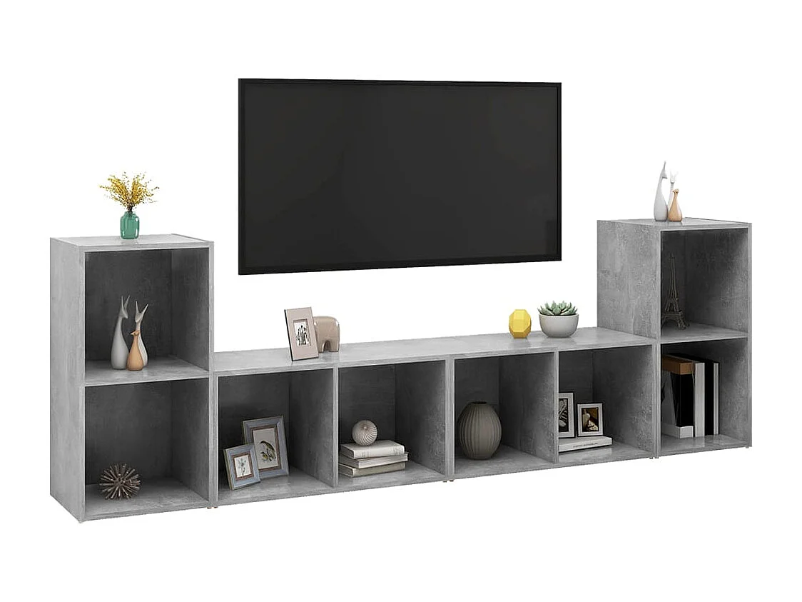 Muebles de salón | Gabinetes de TV |  Muebles de TV 4 pzas madera ingeniería gris hormigón