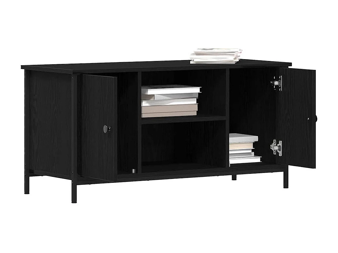 Meuble TV | Banc TV | Armoire TV Noir Chêne 100x40x50 cm Bois d'ingénierie et Acier