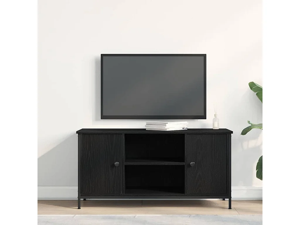 Meuble TV | Banc TV | Armoire TV Noir Chêne 100x40x50 cm Bois d'ingénierie et Acier