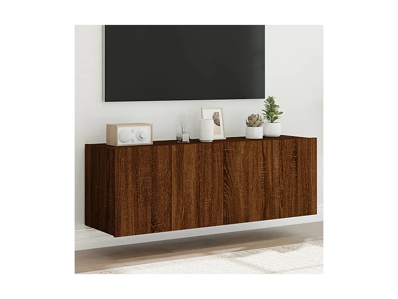 Muebles TV | Gabinetes de TV | Muebles de salón de pared luces LED 2 uds marrón roble 60x35x41 cm