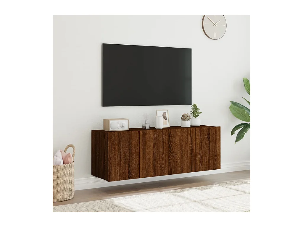 Muebles TV | Gabinetes de TV | Muebles de salón de pared luces LED 2 uds marrón roble 60x35x41 cm