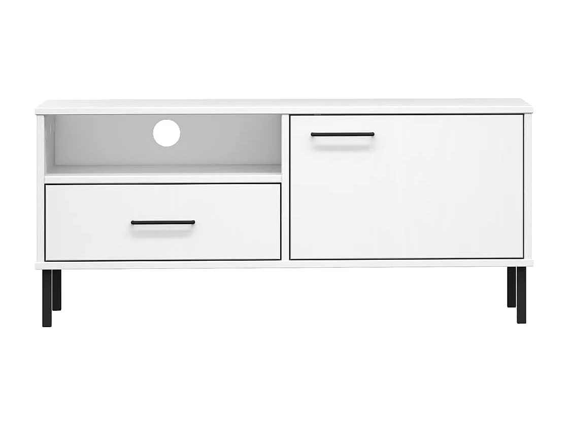 Meuble TV | Banc TV | Armoire TV avec pieds en métal Blanc Bois de pin massif OSLO