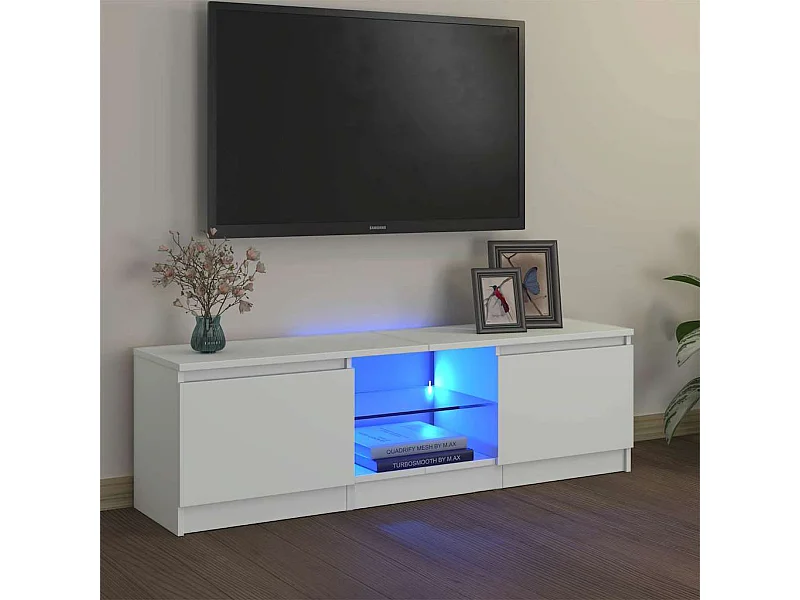 Meuble TV | Banc TV | Armoire TV avec lumières LED Blanc 120x30x36 cm