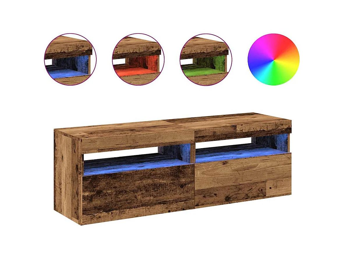 Muebles de TV | Gabinetes de TV |  Muebles de salón con luces LED 2 uds madera ingeniería envejecida