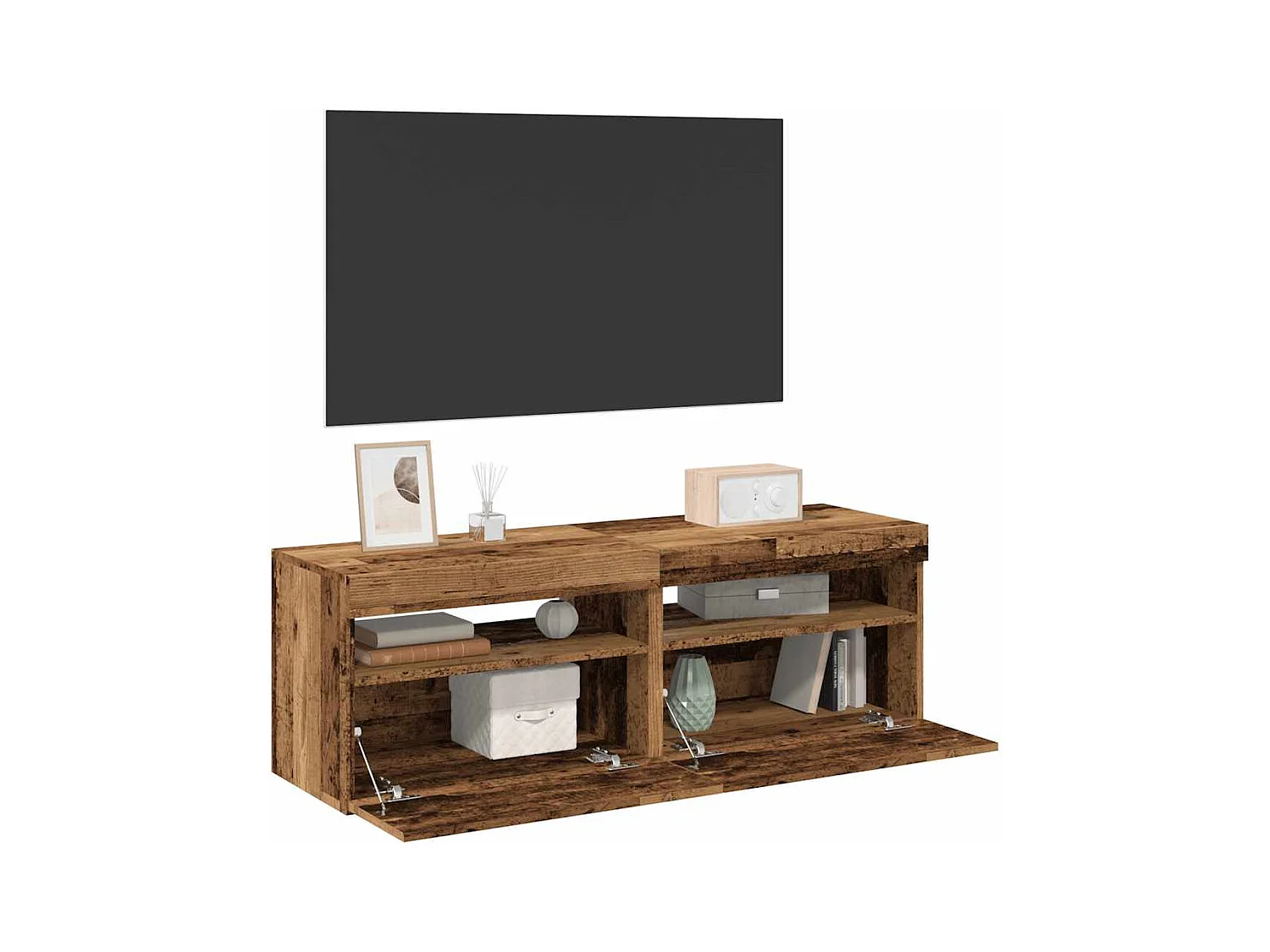 Meubles TV | Bancs TV | Armoires TV avec lumières LED 2 pcs vieux bois bois d'ingénierie