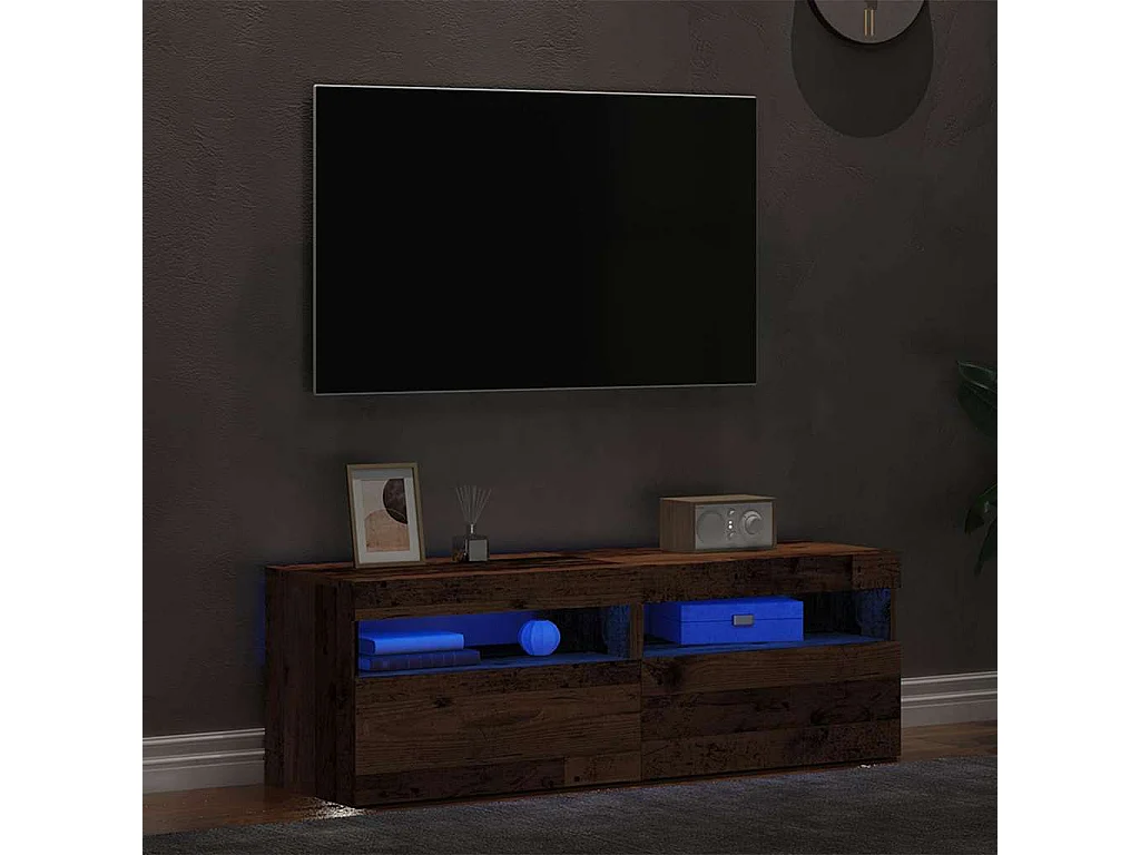 Muebles de TV | Gabinetes de TV |  Muebles de salón con luces LED 2 uds madera ingeniería envejecida
