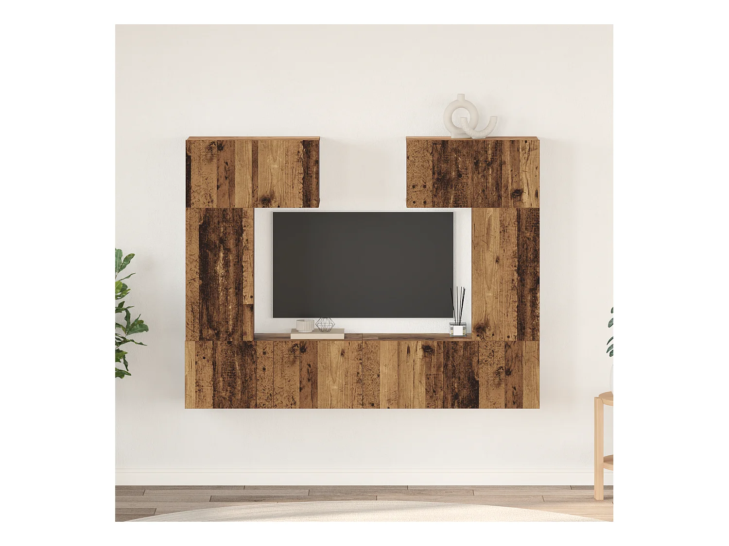 Tv-meubelset | Tv-Bank | TV-kast met plank met opslag met de deur 6 pcs Oud hout 80 x 30 x 30 cm