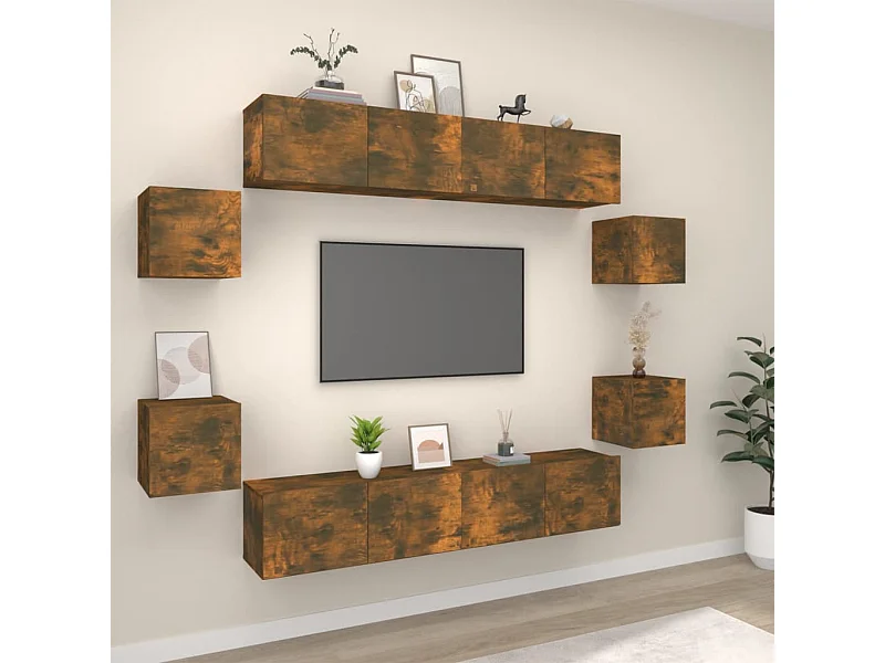 Ensemble de meubles TV | Bancs TV | Armoires TV 8 pcs Chêne fumé Bois d'ingénierie