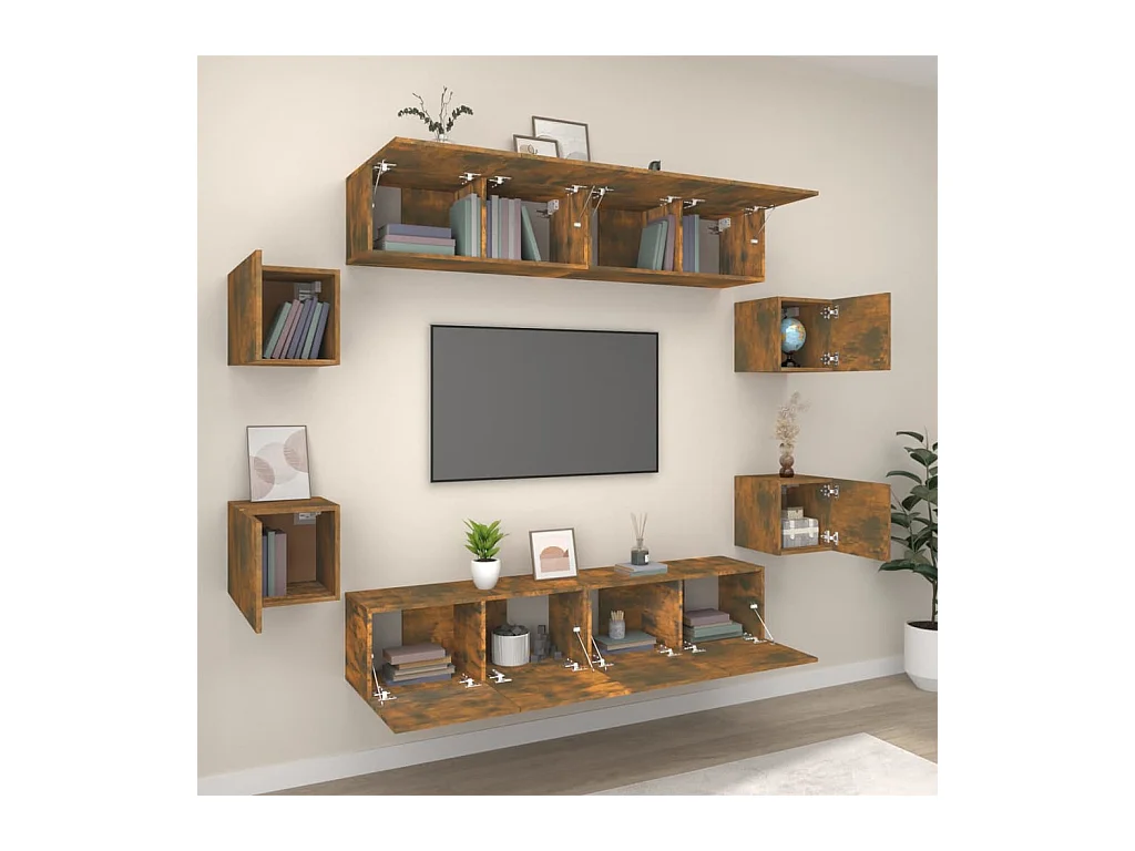 Ensemble de meubles TV | Bancs TV | Armoires TV 8 pcs Chêne fumé Bois d'ingénierie