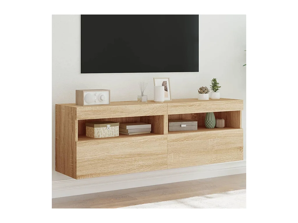 Muebles de TV | Gabinetes de TV |  Muebles de salón de pared luces LED 2 uds roble Sonoma 60x30x40 cm