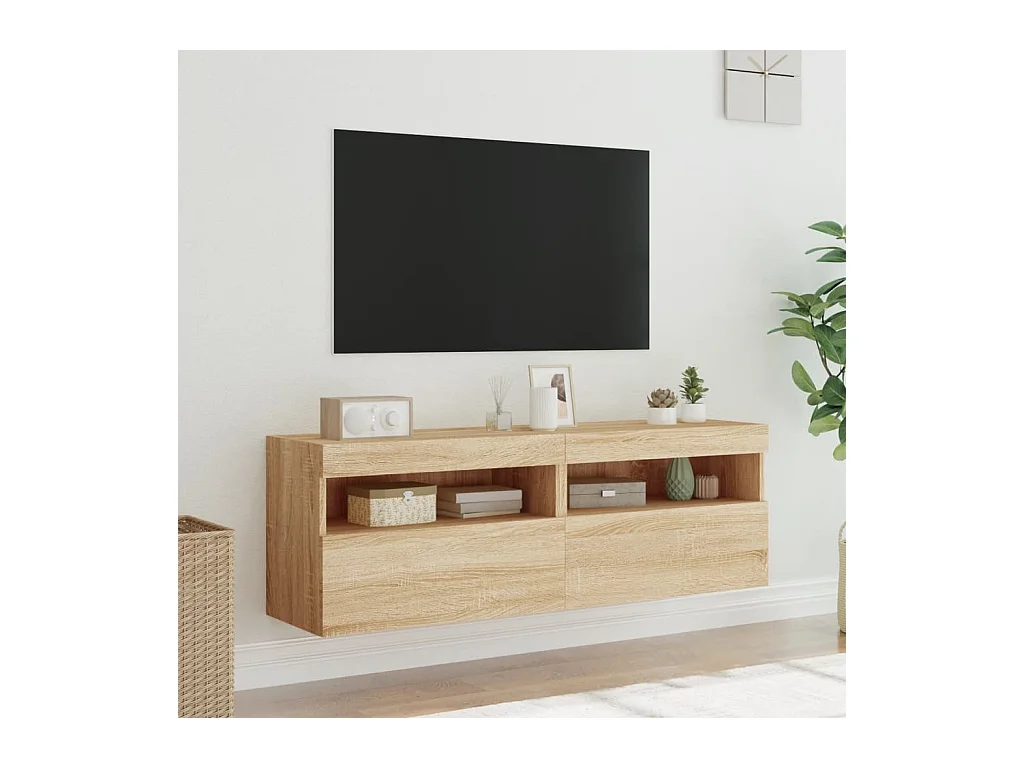 Muebles de TV | Gabinetes de TV |  Muebles de salón de pared luces LED 2 uds roble Sonoma 60x30x40 cm