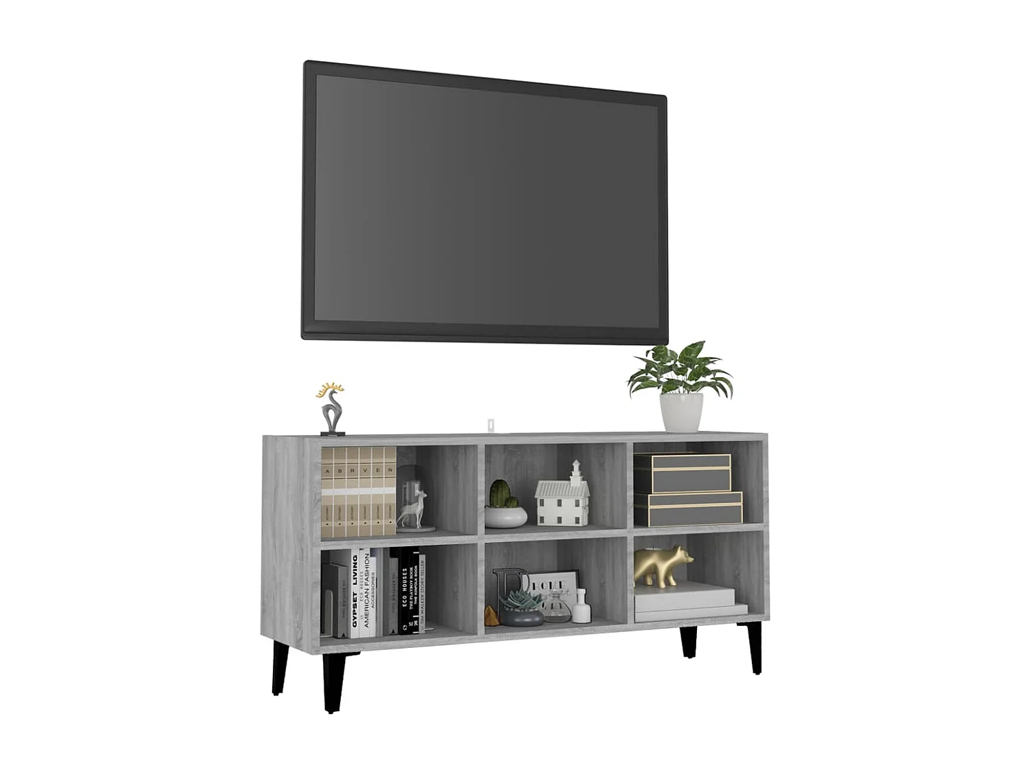 Mueble de TV | Mueble de salón con patas de metal gris Sonoma 103,5x30x50 cm