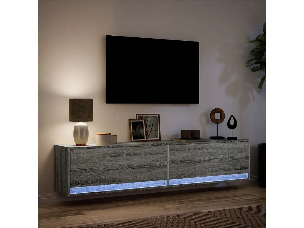 Meuble TV | Banc TV | Armoire TV mural avec LED sonoma gris 180x31x38 cm