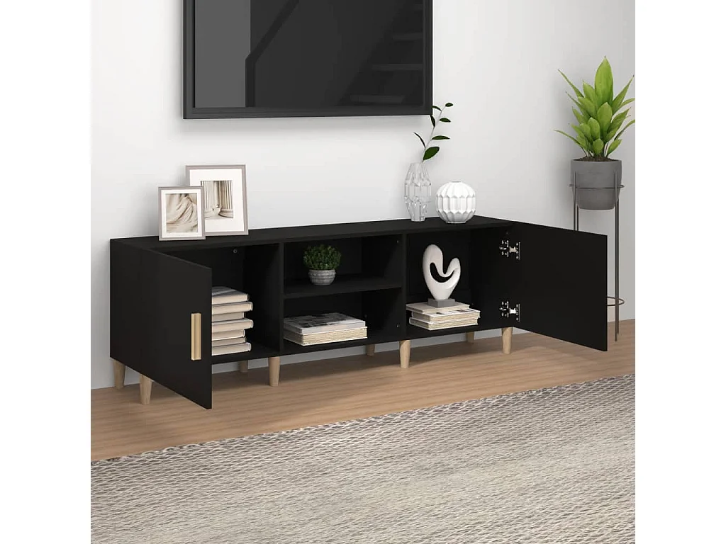 Mueble para TV  | Gabinete de TV |  Mueble de salón madera contrachapada negro 150x30x50 cm
