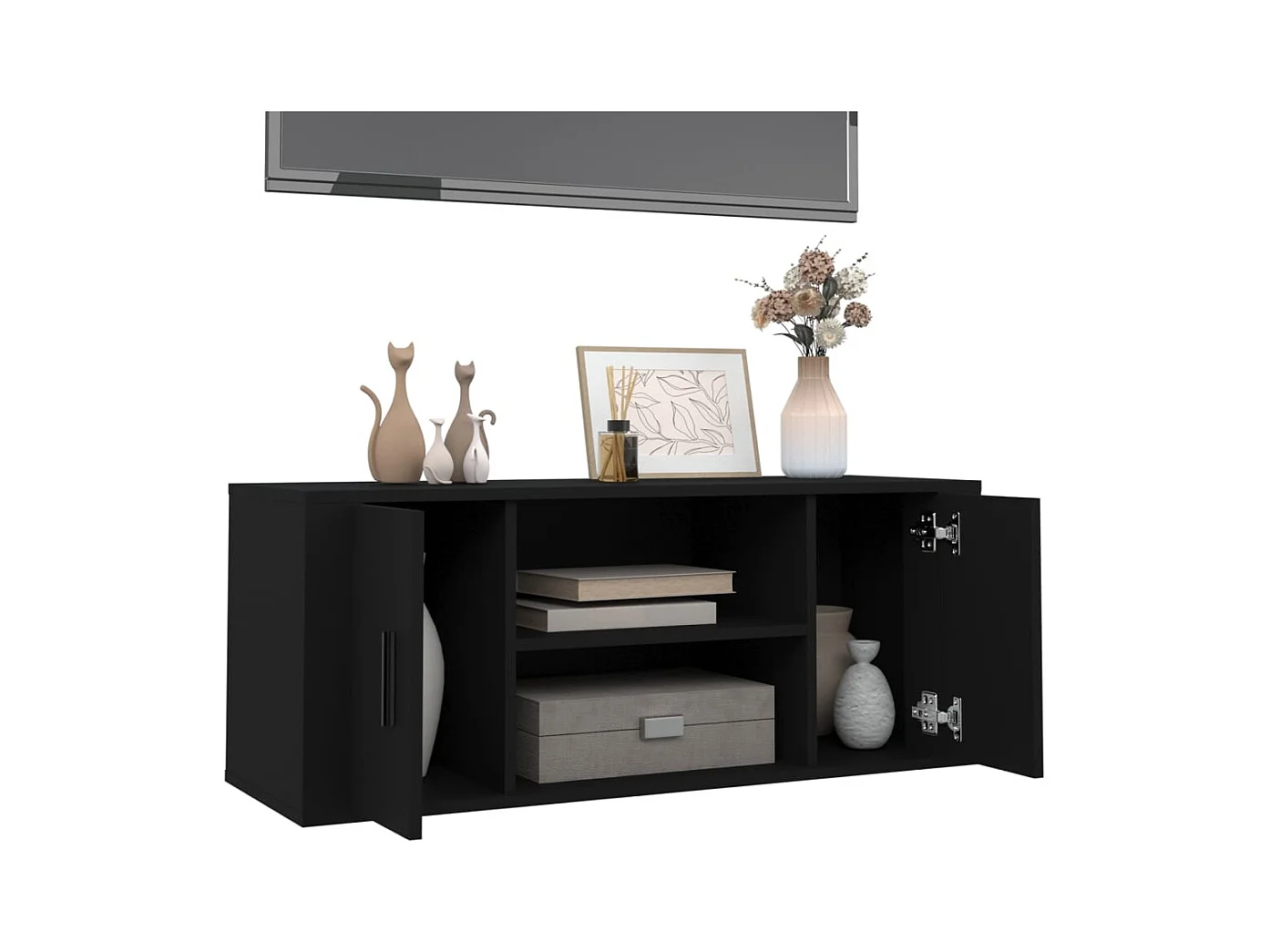 Mueble para TV  | Gabinete de TV |  Mueble de salón madera contrachapada negra 100x35x40 cm