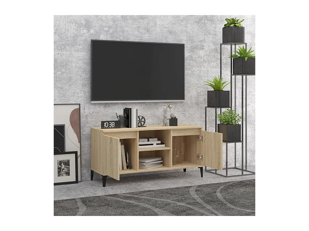 Mueble de TV | Mueble de salón con patas metal color roble Sonoma 103,5x35x50 cm