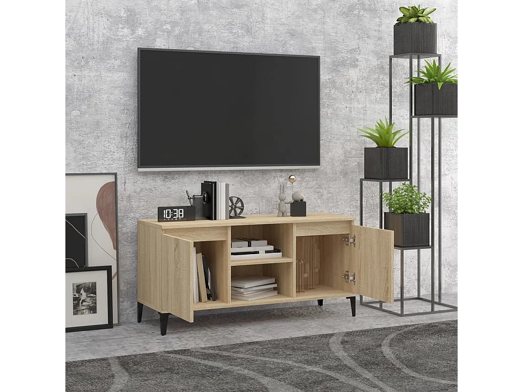 Meuble TV | Banc TV | Armoire TV avec pieds en métal Chêne sonoma 103,5x35x50 cm