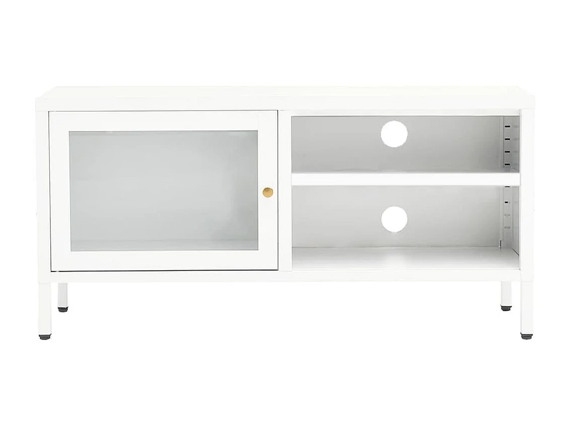 Mueble TV | Mueble para el televisor acero y vidrio blanco 90x30x44 cm