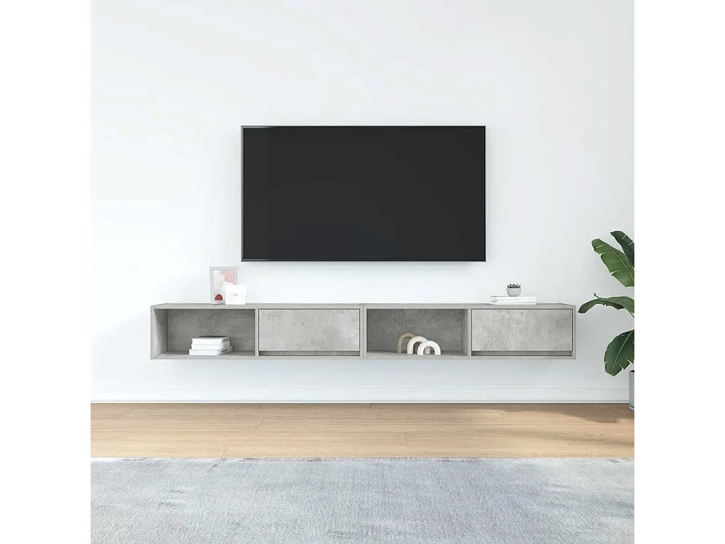 Tv-meubelen | Tv-Banken | TV-kasten 2 st 100x31x25,5 cm bewerkt hout betongrijs