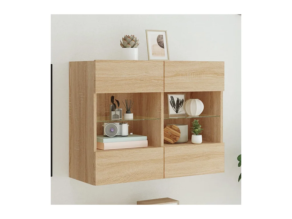Meuble TV | Banc TV | Armoire TV mural avec lumières LED chêne sonoma 78,5x30x60,5 cm