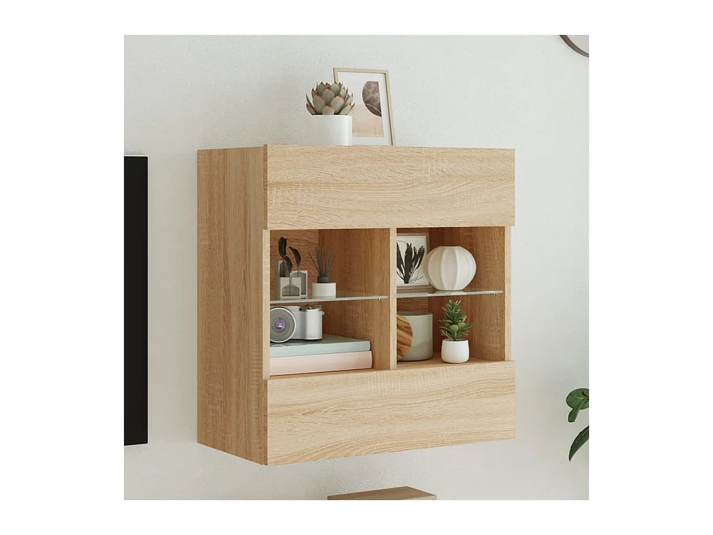 Meuble TV | Banc TV | Armoire TV mural avec lumières LED chêne sonoma 58,5x30x60,5 cm