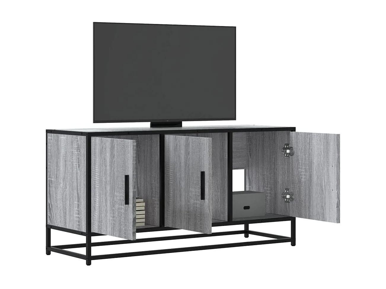 Mueble TV | Gabinete de TV | Mueble de salón madera ingeniería y metal gris Sonoma 100x35x50 cm