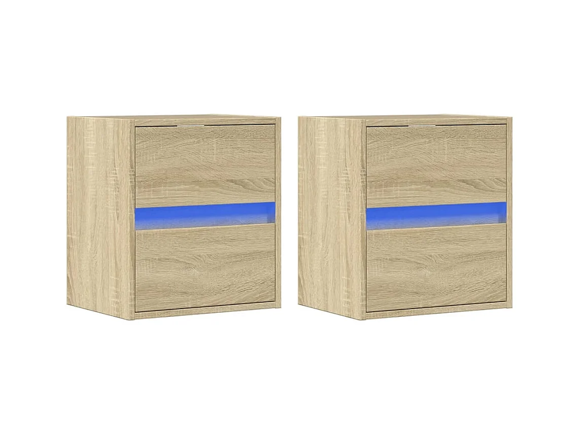 Muebles de TV | Gabinetes de TV |  Muebles de salón de pared luces LED 2 uds roble Sonoma 41x31x45 cm