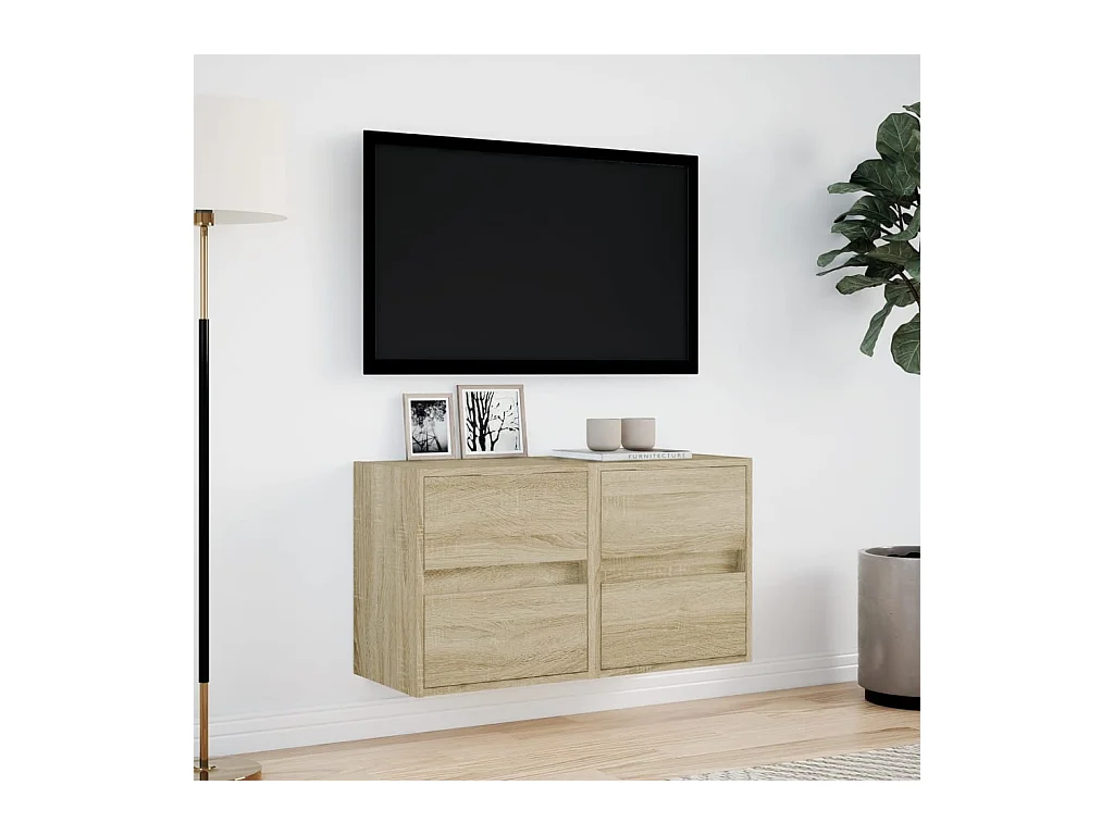 Muebles de TV | Gabinetes de TV |  Muebles de salón de pared luces LED 2 uds roble Sonoma 41x31x45 cm