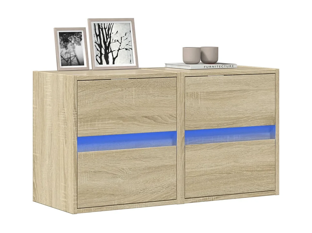 Meubles TV | Bancs TV | Armoires TV muraux lumières LED 2 pcs chêne sonoma 41x31x45 cm