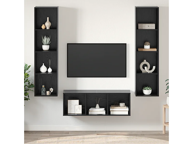 TV-kast | Tv-meubel | Tv-Bank set 3 pcs Zwart eiken 37 x 37 x 142.5 cm Bewerkt hout