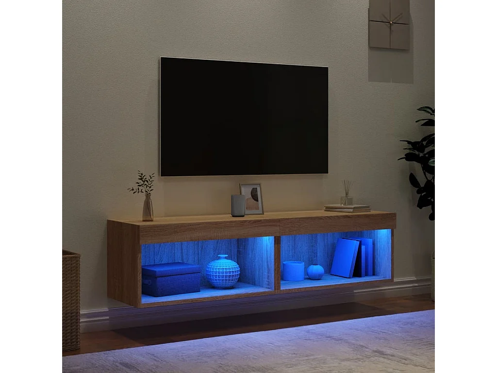 Meubles TV | Bancs TV | Armoires TV avec lumières LED 2 pcs chêne sonoma 60x30x30 cm
