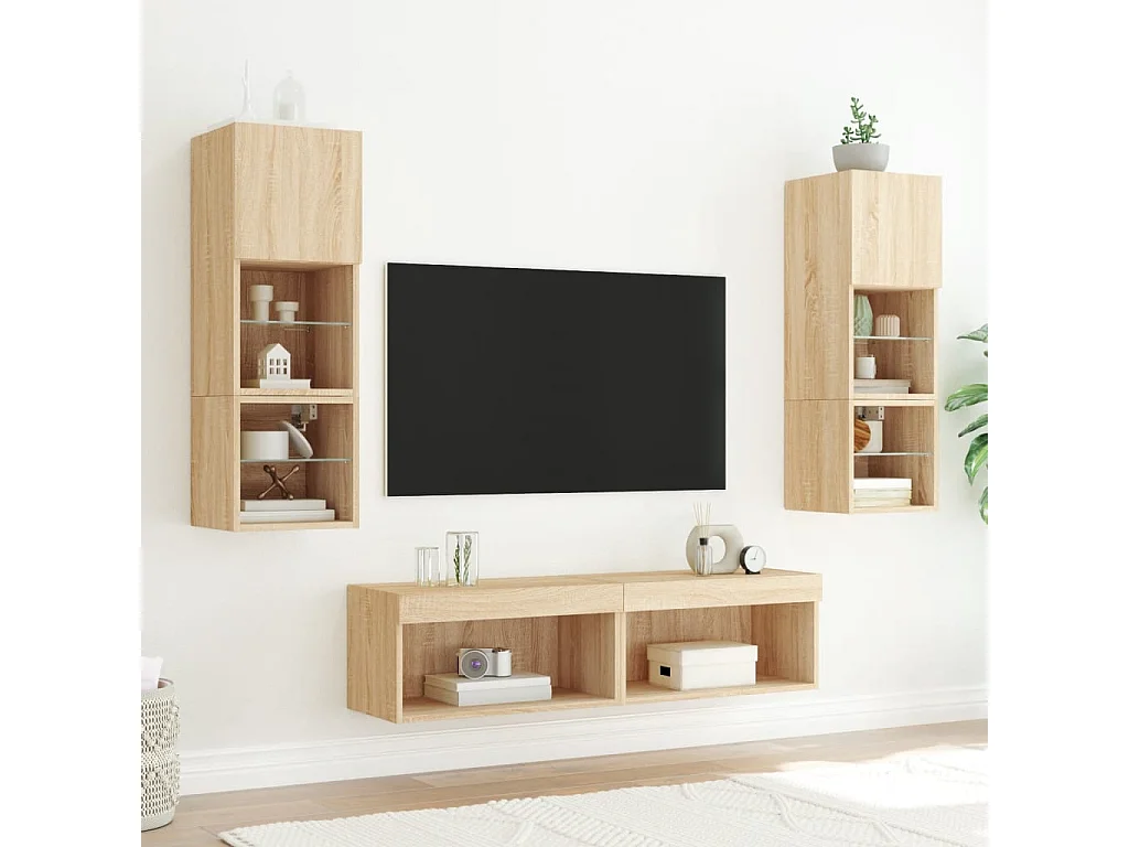 Meubles TV | Bancs TV | Armoires TV avec lumières LED 2 pcs chêne sonoma 60x30x30 cm
