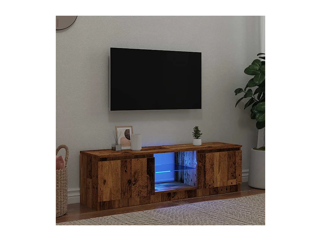Mueble TV | Gabinete de TV | Mueble de salón luces LED madera ingeniería envejecida 120x30x36 cm