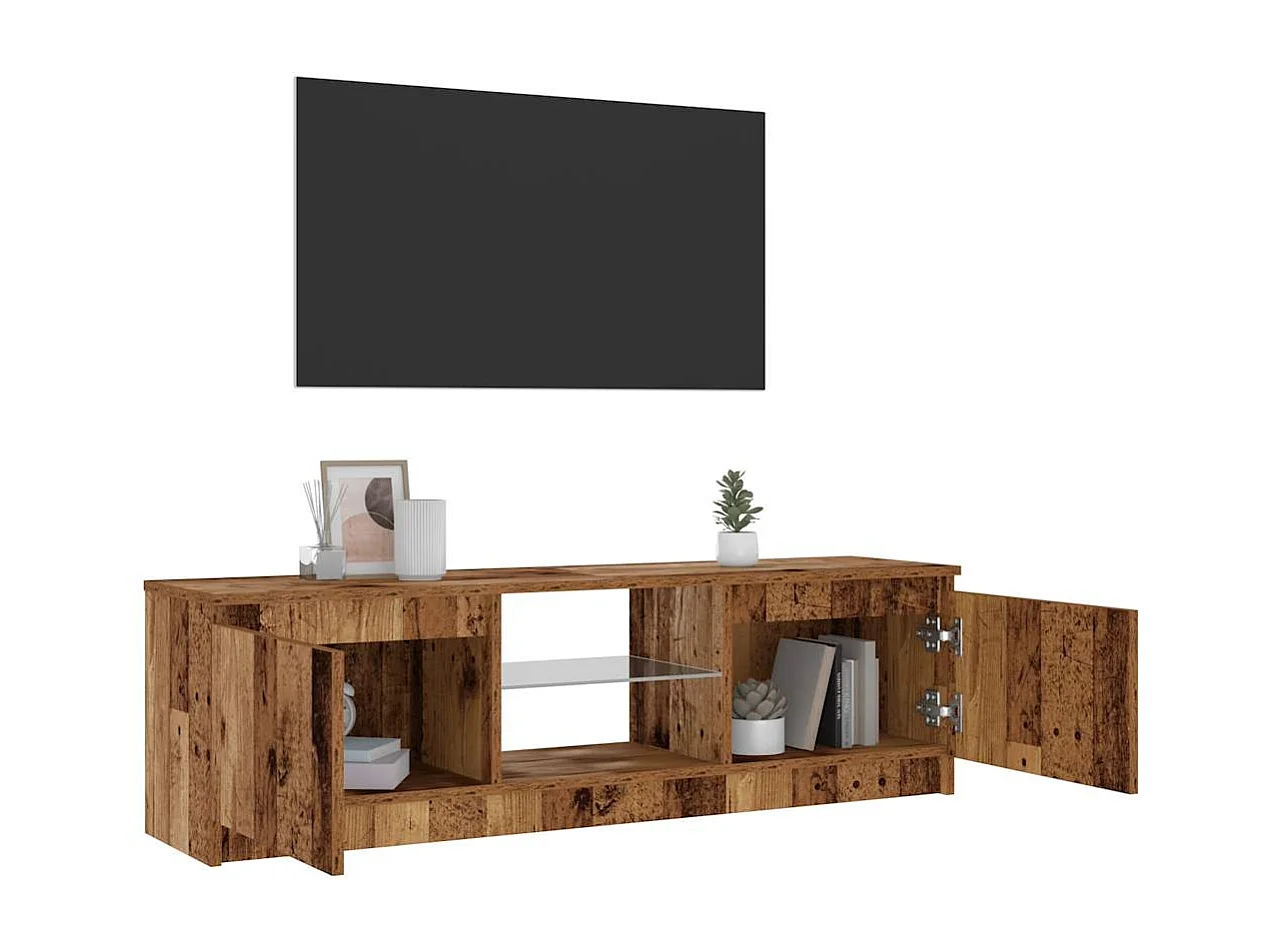 Mueble TV | Gabinete de TV | Mueble de salón luces LED madera ingeniería envejecida 120x30x36 cm