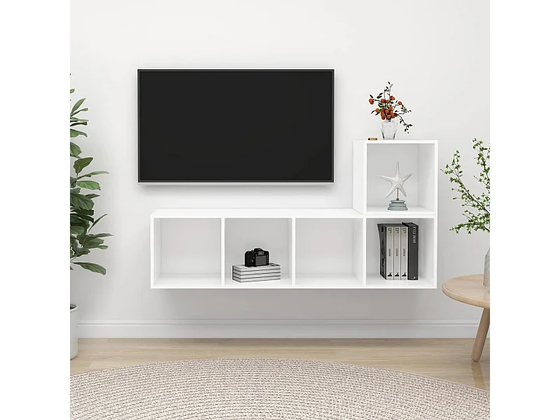 2-delige Tv-meubelset | Tv-Bank | TV-kast spaanplaat wit