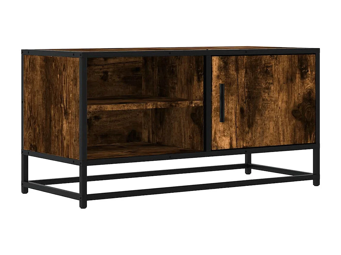 Meuble TV | Banc TV | Armoire TV chêne fumé 80x34,5x40 cm bois d'ingénierie et métal