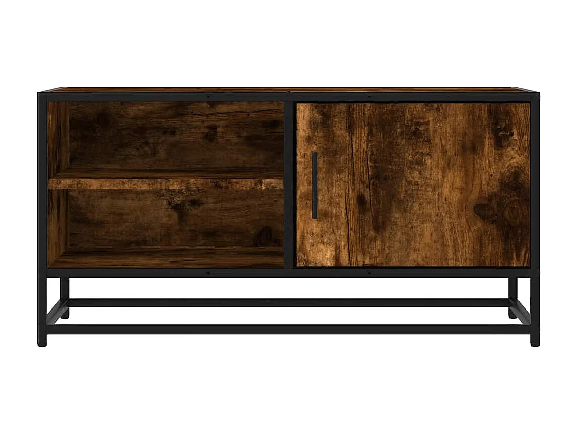 Meuble TV | Banc TV | Armoire TV chêne fumé 80x34,5x40 cm bois d'ingénierie et métal