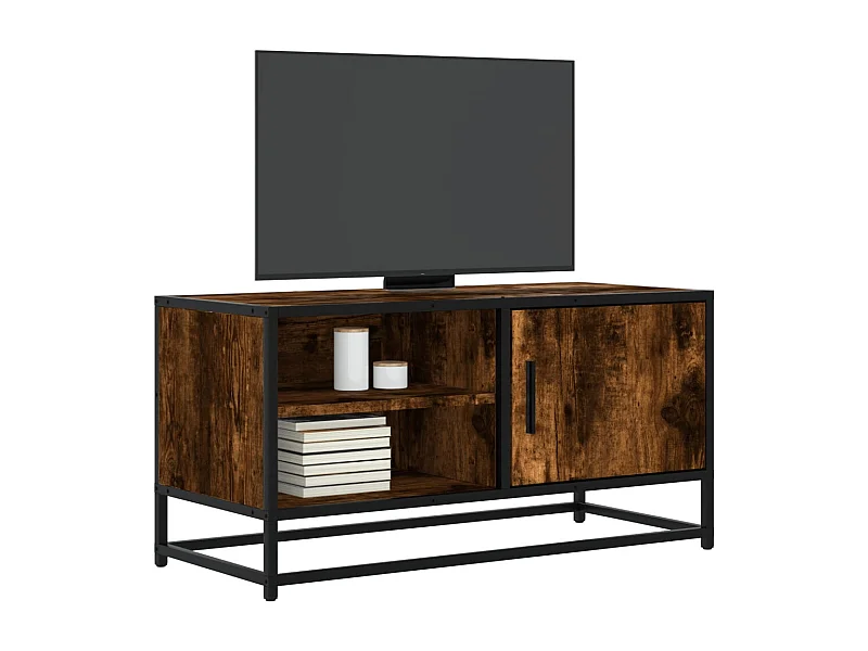 Mueble TV | Gabinete de TV | Mueble de salón metal y madera ingeniería roble humo 80x34,5x40 cm